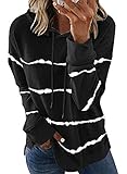 GOLDPKF Damen Hoodie Longsleeve Shirts Damen Herbst Einfach Mode Streifen Design Hoodie Pullovers Sanft Komfortabel Langarmshirt Klamotten Hoodies Sport Tops Schwarz XXL 50-52