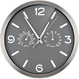 Bresser Funkuhr Wanduhr MyTime ND Thermo-Hygro mit geräuschlosem Funkuhrwerk, Edelstahlrahmen und Anzeige für Temperatur und Luftfeuchtigkeit, Grau, 250x250mm