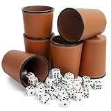 ROTKUSZ Schocken Set, 6 Würfelbecher Leder mit 36 Würfeln, Knobelbecher, Leder Würfelbecher, Würfelspiel, Reisespiele für Erwachsene, Casual Games Bar Puzzles Spielzubehör, Braun