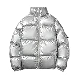 Generisch Herren Winterjacke Lack Steppjacke Warme Wattierte Gefüttert Outdoor Übergangsjacke Softshelljacke Winddicht Parka Jacke Funktionsjacke Winter Glänzendes Daunenjacken mit Taschen