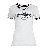 Hard Rock Damen-T-Shirt mit geripptem V-Ausschnitt, Ringer-T-Shirt, Grau, new york, X-Groß