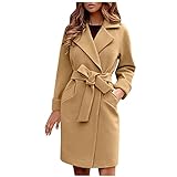 Generisch Damen Mantel Lang Elegant Winter Trenchcoat, Wollmantel Vintage Frühling Jacke für Frauen mit Gürtel | Damenmantel Winddicht Wintermantel Girls Lässig Übergangsmantel Slim Fit S-XXL