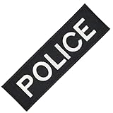 Police Abzeichen Weiß Aufnäher zum aufbügeln oder aufnähen Bügelbild Aufbügler für Kleidung gestickter Bügelpatch Applikation USA Karneval Fasching Kostüm Patch Größe 13 x 4 cm