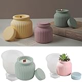 2 Stück Silikonform Kerzenhalter mit Deckel WISIRENT, Silikonformen Gießformen kerzenhalter Silikoneform Dose mit Deckel, Vase Gießformen Silikon Gestreifte Silikonform Kerzenhalter für Vorratsgefäß