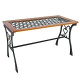 Mojawo Tisch Royal Gartentisch Gusseisen Outdoortisch Outdoormöbel Metalltisch Holz gehärteter Glasplatte Natur L98xB46xH56cm