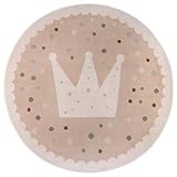 Hanse Home Adventures Kinderteppich Rund - Krone Muster Teppich Junge Mädchen für Kinderzimmer, Spielzimmer, Jugendzimmer, Wohnzimme - Beige Creme, 100cm