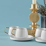 Karaca Saturn Gold Türkische Kaffeetassen, Mokkatassen-Set für 6 Personen, 12-teilig, Weißgold, 6 Espressotassen und 6 Untertassen, Mokkatassen, Porzellan, Kaffeeservice