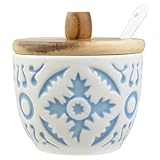 Cabilock 1 Set Keramik Dose Salzdose Gewürzdosen mit Löffel und Deckel Gewürzbehälter Vorratsdose Zuckerdose Salztopf Keramikdose Gewürze Salz Zucker Behälter für Küche Zuhause