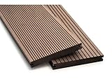 WPC Terrassendielen Breitdielen Massiv XL - Komplett-Set Dunkelbraun | 6m²(3m x 2m) | Boden-Fliesen + Unterkonstruktion & Clips | Balkon Boden-Belag + rutschfest + witterungsbeständig