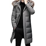 Herren Daunenjacke Winter Verdickte Winter Mittellange 90% Daunenjacke Fellkapuze Windjacke