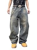 Zewool Herren Hip Hop Baggy Jeans Weite Beinform Skater Lässige Lockere Denim-Hosen Y2K Skateboard Streetwear Gerade Entspannte Passform Y2K Bewegungsfreiheit Skateboard,B10 Retro Blau,L