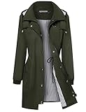 Bloggerlove Regenjacke für Damen, leichter Regenmantel, wasserdicht, Windbreaker, gestreift, Klettern, Outdoor, Kapuzen-Trenchcoat, S-XXL, Grün (Army Green), M