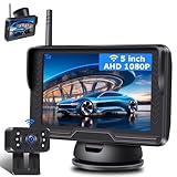 【Stabiles Bild】AHD 1080P Rückfahrkamera Kabellos mit 5 Zoll Monitor, 6 LED Drahtlose Super Nachtsicht 170° Weitwinkel für DC 12V Auto SUV LKW