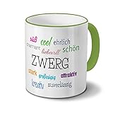printplanet Tasse mit Namen Zwerg - Motiv Positive Eigenschaften - Namenstasse, Kaffeebecher, Mug, Becher, Kaffeetasse - Farbe Grün