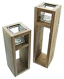 2X Windlicht-Säule Wood aus Holz & Glas, 30 + 40 cm hoch, Kerzenhalter aus recyceltem Holz, Kerzenständer, Deko-Säule für Wohnzimmer, Holzsäule mit Kerzenglas
