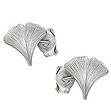 CLEVER SCHMUCK Silberne Damen Ohrringe als Ohrstecker Ginkgoblatt 9mm seidenmatt 925 Sterling Silber im Schmucketui