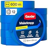 GAUDER Malerkrepp für präzise Farbkanten - Profi-Kreppband für Malerarbeiten - Malerband & Abdeckband blau - Abklebeband aus Washi-Papier (12 Rollen - 24 mm x 50 m)