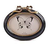 SIKOO Vintage ovaler 10.2x15.2 cm Bilderrahmen, antiker verzierter Tisch- und Wandbehang, Fotorahmen mit hochauflösendem Glasfront für Heimdekoration, Retro-Kunst, Schwarz und Gold (10.2x15.2 cm)