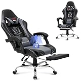 COLAMY Gaming Stuhl, Computer Stuhl mit Fußstütze und Lendenwirbelstütze, höhenverstellbarer Gaming Chair mit 360°-Drehsitz und Kopfstütze, Video Gamer PC Stuhl, Ergonomische hohe Rückenlehne, Grau