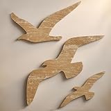 MOAZIFI Maritime Deko, 3 Stück Wand Deko Holz Möwen Set in Verschiedenen Größen, Maritime Wanddeko für Wohnzimmer, Wanddeko Holz, Schlafzimmer, Badezimmer, Ferienhaus, Küsten Deko