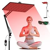 Morfone Rotlichtlampe für Ganzkörper & Gesicht, Infrarotlampe mit 200 LED & 5 Helligkeitsstufen, Tri-Wellenlänge (660nm, 850nm, 940nm) Großes Wärmelampe-Panel mit Verstellbarem Ständer & Schutzbrille