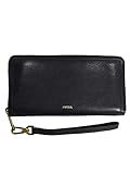 Fossil Brieftasche für Frauen Logan, Leder/Polyurethan Trim Zip Clutch schwarz 19,7 cm L x 1,9 cm B x 10,2 cm H SL7831001