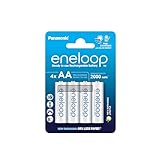 eneloop, AA/Mignon NI-MH Akku, 4er-Pack, Kapazität mit min. 2000 mAh, Ready-to-Use NI-MH Akkus, bis zu 2000 Mal wiederaufladbar, plastikfreier Verpackung, Standard, weiß