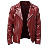 babominimer Herren-Vintage-PU-Lederjacke, Retro, lässig, schmale Motorradjacke, Pilotenjacke, Kunstledermantel, für Motorradfahren, Kostümpartys, Ausflüge, Reisen (L rot)