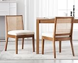 DAYALANE Esszimmerstühle 2er Set, Stühle mit Rattan Rückenlehne Essstühle aus Leinen Sitzfläche, Massivholz Küchenstühle Skandinavischer Stil für Esszimmer/Restaurant, Beige
