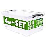 Deuba® 4x Aufbewahrungsbox mit Deckel 12,5L Box Kunststoff Kisten lebensmittelecht BPA frei Klickverschluss transparent stapelbar Küche Schlafzimmer