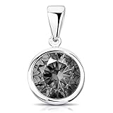 Materia Kristall Anhänger schwarz grau Swarovski Steine - 925 Silber Kettenanhänger rund klein Damen Mädchen ka-462-grauschwarz