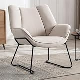 Ya-Home Sessel Wohnzimmer Loungesessel modern Lesesessel gepolstert Ohrensessel mit Metallbeinen für Schlafzimmer/Wohnzimmer, Leinen, Beige