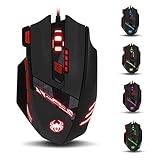 Zelotes T90 Gaming Maus 9200 DPI, 8 Programmierbare Tasten, Multi-Modi LED, USB Gaming Maus, Gewichtstuning für Pro Gamer