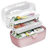 Gute Hausapotheke Schrank,Medizinbox,Erste-Hilfe-Box,Tragbare Aufbewahrung für Medizinkisten,Organizer-Box,3 Ebene Medizinkoffer, Aufbewahrungskoffer für zu Hause, im Freien, Pink 30X19X16 cm