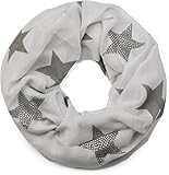 styleBREAKER Loop Schal mit Sterne Muster und edler Strass Applikation, Schlauchschal, Tuch, Damen 01018086, Farbe:Hellgrau-Grau (One Size)