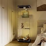 Vitrine aus Glas, Wohnzimmerschrank mit LED und Schloss, Sammlerschrank mit Türen und 3 Regalen, Vitrine für Bar, Wohnzimmer und Esszimmer, Hartglas, 42 x 36 x 125 cm (schwarz - 03)