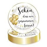 EVYIENEN 50 Stück Geburtstag Pappteller,Pappteller Spruch Schön, dass wir zusammen feiern,Weiß Party Einweg Pappteller,Pappteller Geburtstag, Party Teller Set für Picknicks,Valentinstag