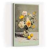 Paul Sinus Wandbild in 40x60cm Stillleben mit gelben und weißen Rosen – ausdrucksstarkes Ölgemälde für elegante Raumgestaltung