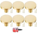 Nokwocy 6 Stück Runde Schrankknöpfe,Schrankgriffe Gold,Möbelknöpfe Matt,Knöpfe für Schränke mit zwölf Schrauben und einem Schraubendreher,Goldene Knöpfe Griffe,Knauf für Schrank