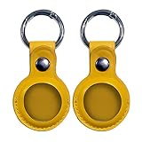EUROXANTY Airtag Anhänger | Airtag Schlüsselanhänger verschiedener Farben | Airtag-Hülle aus Kunstleder | GPS Schlüsselanhänger | Gelb| 2er Set
