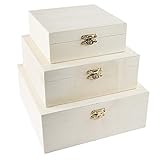Ideen mit Herz Holzboxen mit Deckel | 3er Set | klein | ideal zur Aufbewahrung | mit Metallverschluss | 3 verschiedene Größen: 20x20x8cm, 17x17x6,5cm & 13,8x13,8x5,2cm | zum Basteln & Bemalen | DIY