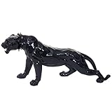 Mendler Deko Figur Leopard 59cm, Polyresin Skulptur Panther, In-/Outdoor - schwarz Hochglanz mit Halsband
