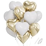 Herzluftballons Weiß Gold, 18 Zoll Herz Folienballon Gold Weiß, Herzballons Hell Gold Weiß, Herz Luftballons Hochzeit Helium Set, Ballons mit Herzform für Geburtstag,Valentinstag, Hochzeitsfeier