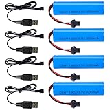 IXYHKB 4 Stück 1800mAh 3 7 Volt RC Akku, 3.7 Volt 18650 Akku Li-ion with SM-2P Stecker, Wiederaufladbare RC Batterie, 3.7V Li-ion Power Ersatz akku für Ferngesteuertes Auto, Boote, Panzer, Autos