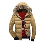 Generisch Winterjacke Herren Winterjackemit Abnehmbar Fellkapuze Warm Steppjacke Leichte Daunenjacke mit Reißverschlus Outdoorjacke Mantel Outwear Jacke