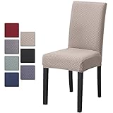 O'woda 6 Stück Universal Stretch Stuhlhussen, Jacquard Husse, Abnehmbare Waschbar Stuhlbezug, Stretch Stuhlbezug Moderne für Bankett Deko und Hochzeit Partys (Beige)
