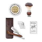 Störtebekker® Premium Rasiermesser Set im handgefertigten Lederetui - inklusive Rasierpinsel, Rasierschale, Rasierseife, Alaunstein und Rasierklingen - hochwertiges Nassrasierer Rasierset