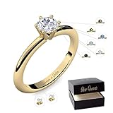 Verlobungsring Gold 585 750 PERSONALISIERT + ETUI mit individueller GRAVUR Damen-Ring Heiratsantrag Solitär-Ring Zirkonia Aquamarin Turmalin Blautopas Peridot Rauchquarz