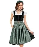 DIRNDLSTERN Damen Trachtenkleid Grün - Trachtenrock Midi Samt Dirndlkleid Oktoberfest Outfit mit Dirndlschürzen 38
