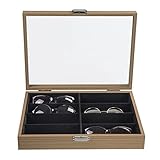 LAUBLUST Brillenbox Holz-Optik 8 Fächer - ca. 35 x 26 x 7 cm, Naturbraun | Brillenkasten mit Glas-Deckel